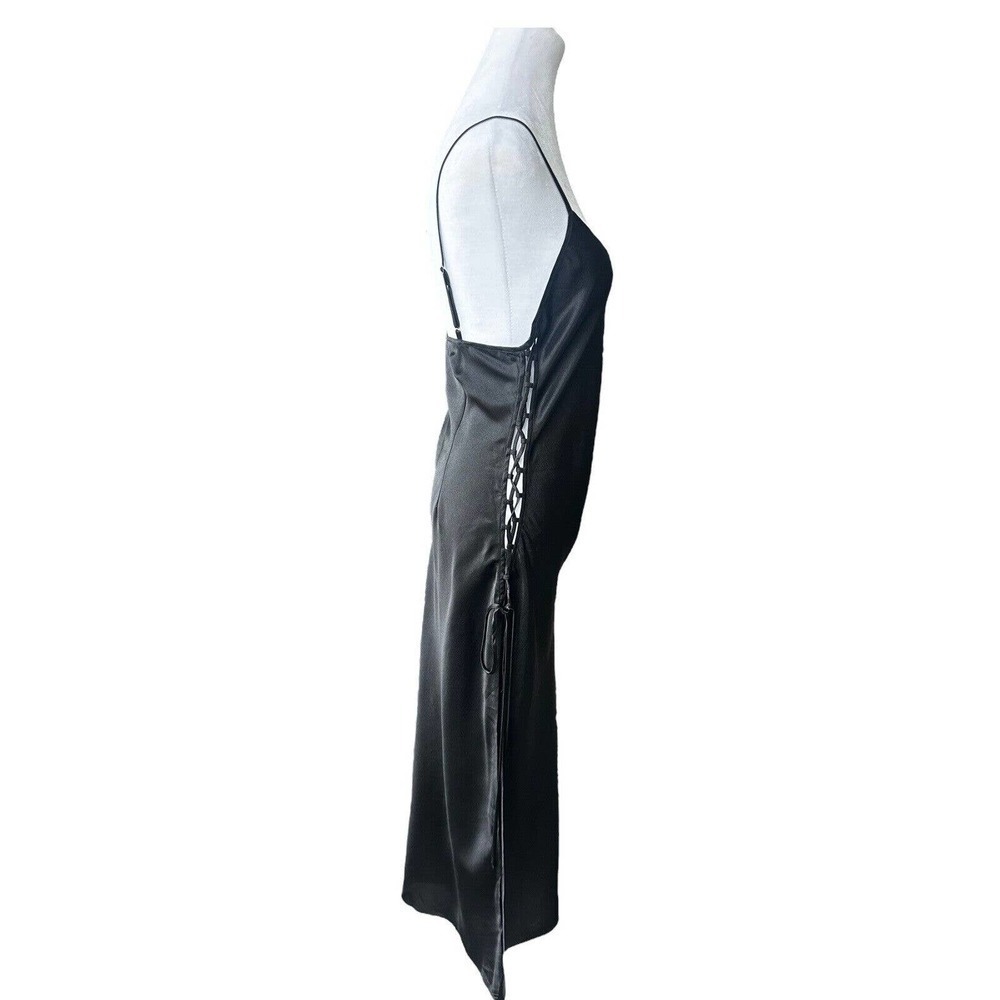 Victorias Secret Slip Dress Long Strappy Corset Sides Sz M Black Satin Gown Sexy - Picture 6 of 7